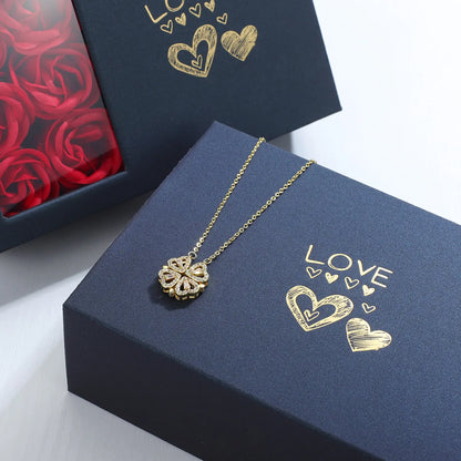 Exquisite Rose Gift Box with Four-Leaf Grass & Heart Necklace Set