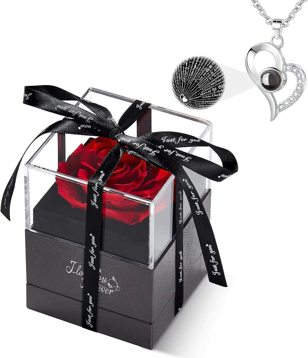 WILDLOVE Preserved Real Rose with "I Love You" Necklace - A Timeless Gift of Love