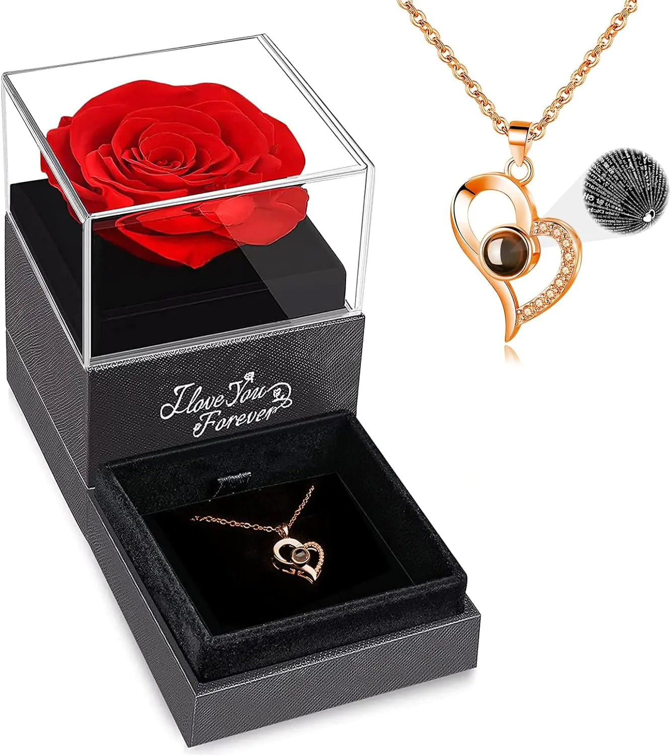 WILDLOVE Preserved Real Rose with "I Love You" Necklace - A Timeless Gift of Love