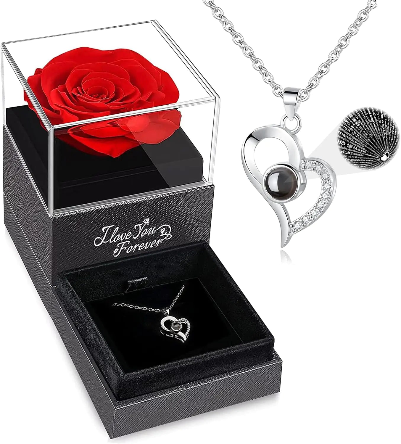 WILDLOVE Preserved Real Rose with "I Love You" Necklace - A Timeless Gift of Love